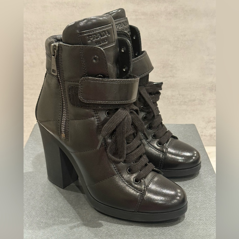 Brand New in Box: Prada Sport Nero Nappa Leather Combat Ankle Boots